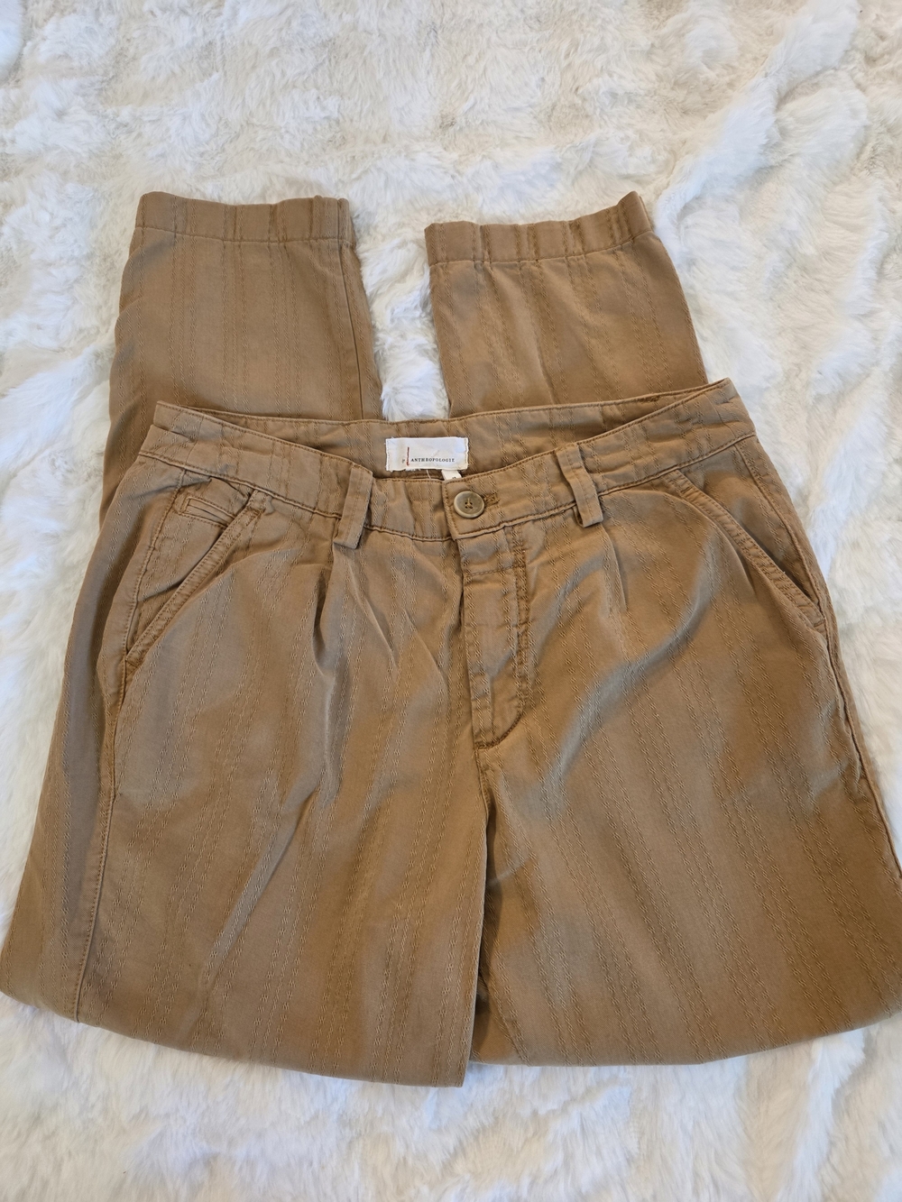 Anthropologie Tan Textured Straight Leg Pants Size 28 Cottagecore Neutral